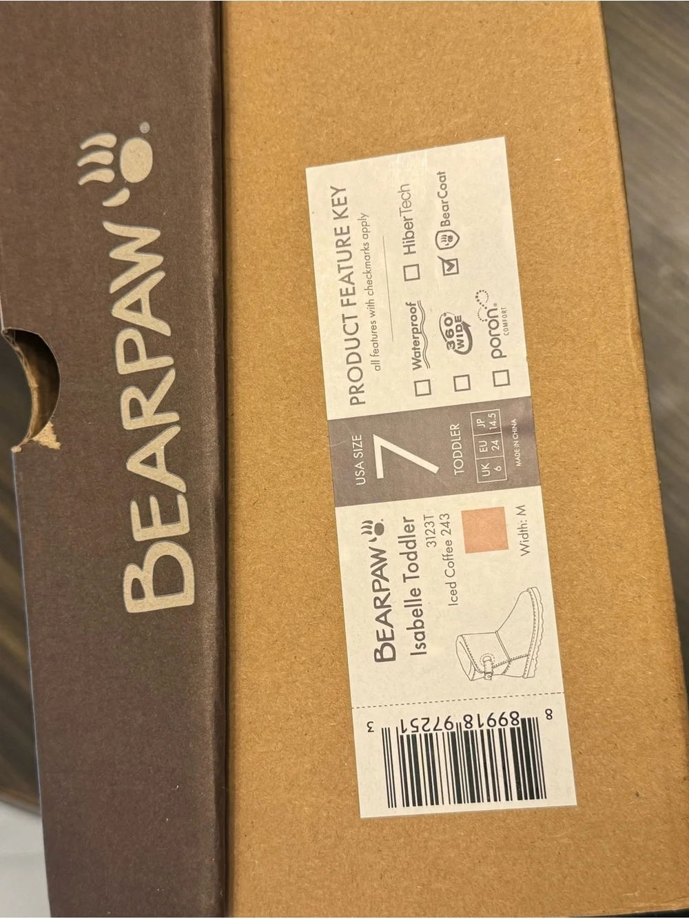 BearPaw Toddler Isabelle Boot Box — Iced Coffee Tan